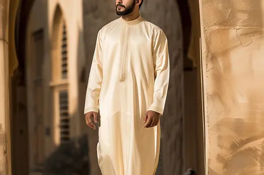 Man in Elegant Formal Beige Thobe